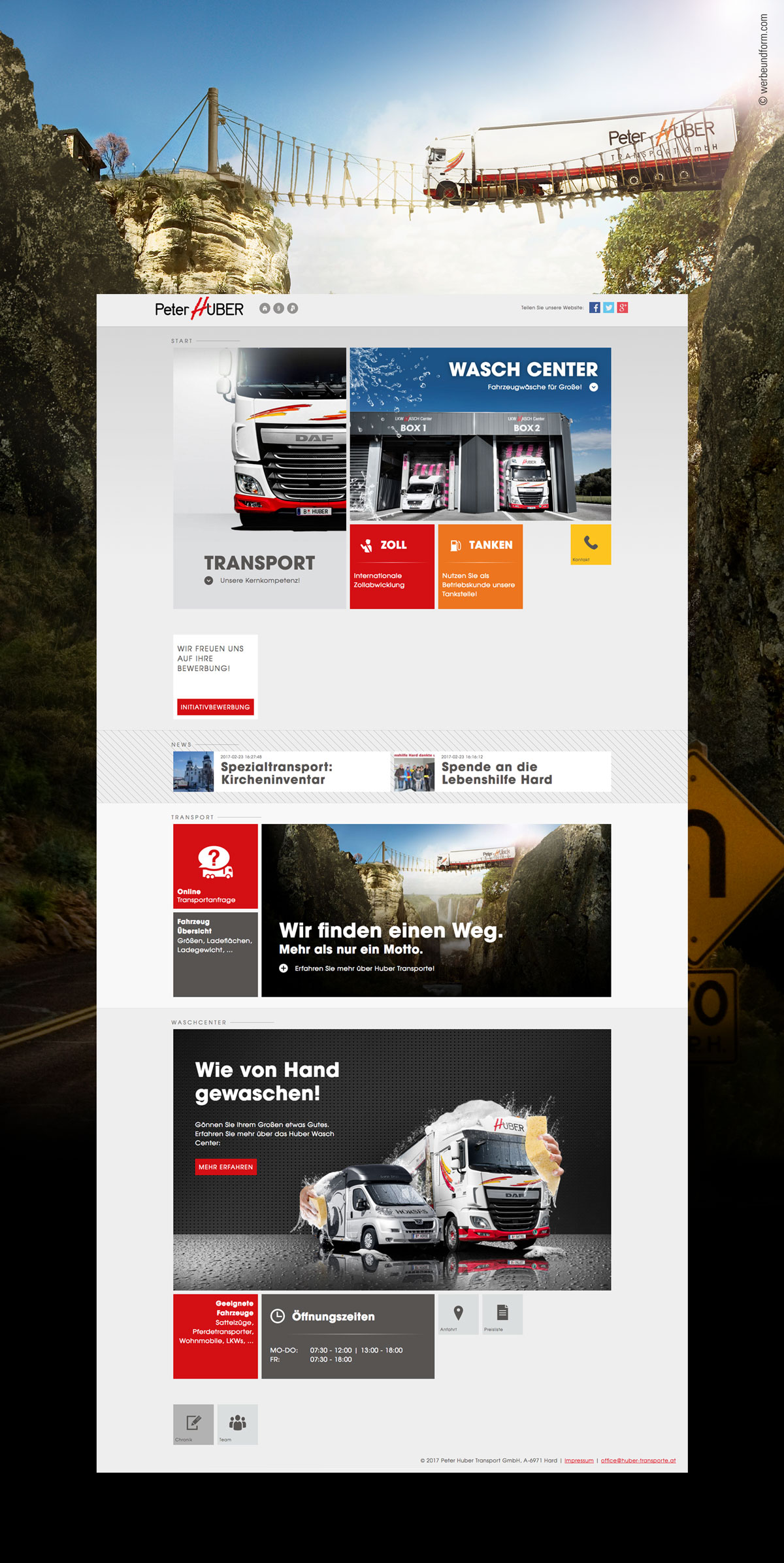 Peter Huber Transport GmbH / Website Relaunch, Redesign, Responsive Webdesign, SEO Onpage | Kunde: PETER HUBER TRANSPORT GMBH | © WERBE&form, Werbeagentur in Vorarlberg