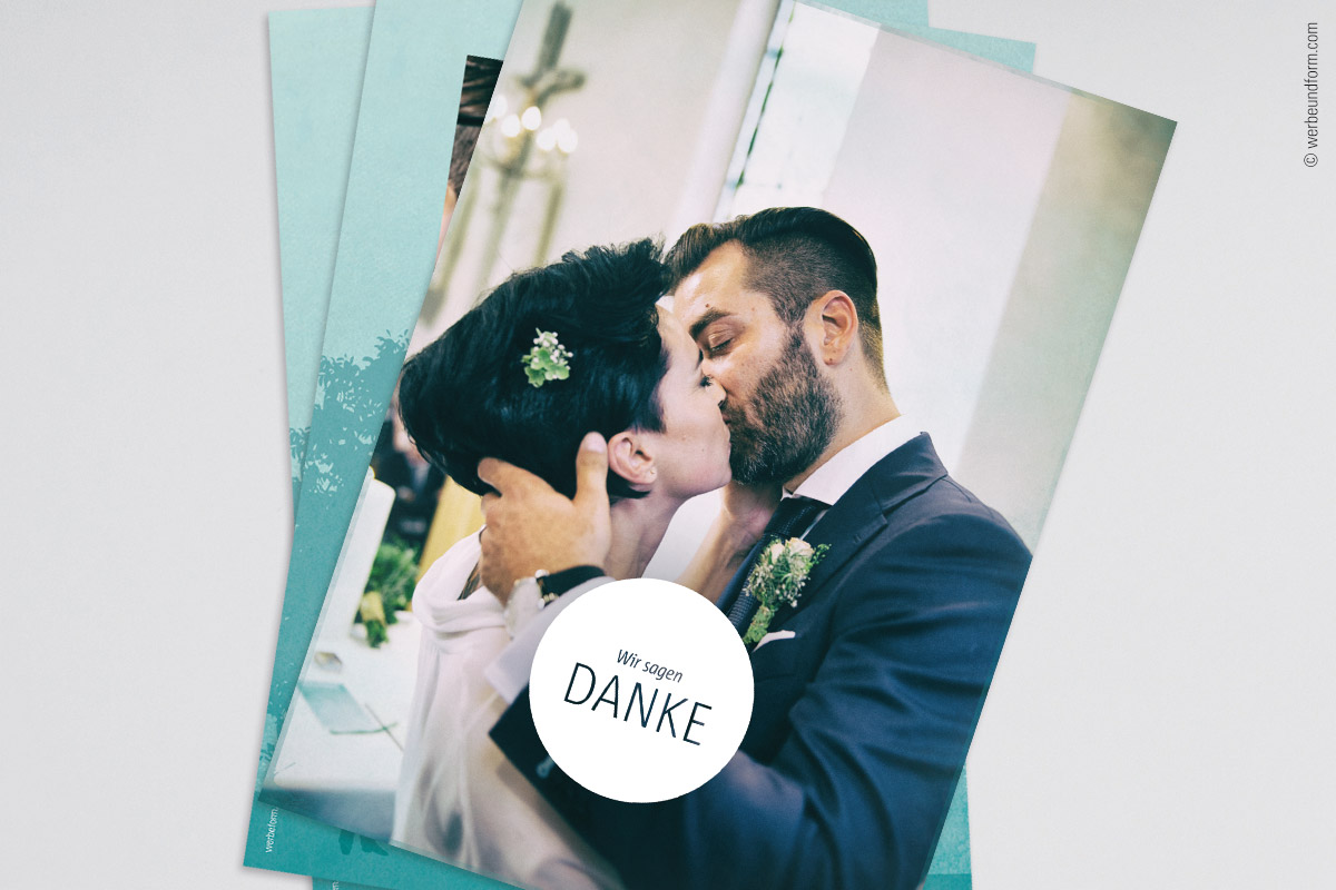 Hochzeitskarten, Dankeskarten, Layout & Print-Design | Kunde: Manuela und Jürgen | © WERBE&form, Werbeagentur in Vorarlberg