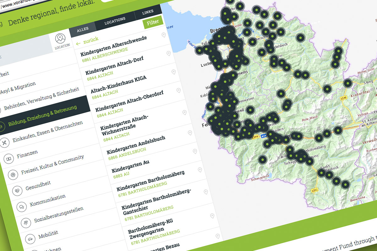 Verortung von POIs für Neu-Zugezogene in Vorarlberg| Vorarlbger Finder | © Konzeption, Design und Programmierung: WERBE&form, Werbeagentur in Vorarlberg