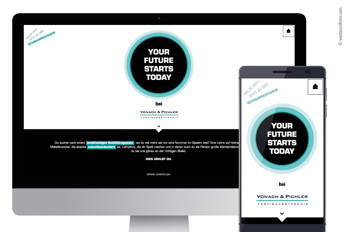 Lehrlingskampagne, Web- und Responsive-Design der Landingpage | Kunde: VONACH&PICHLER GMBH | © Konzeption & Design: WERBE&form, Werbeagentur in Vorarlberg